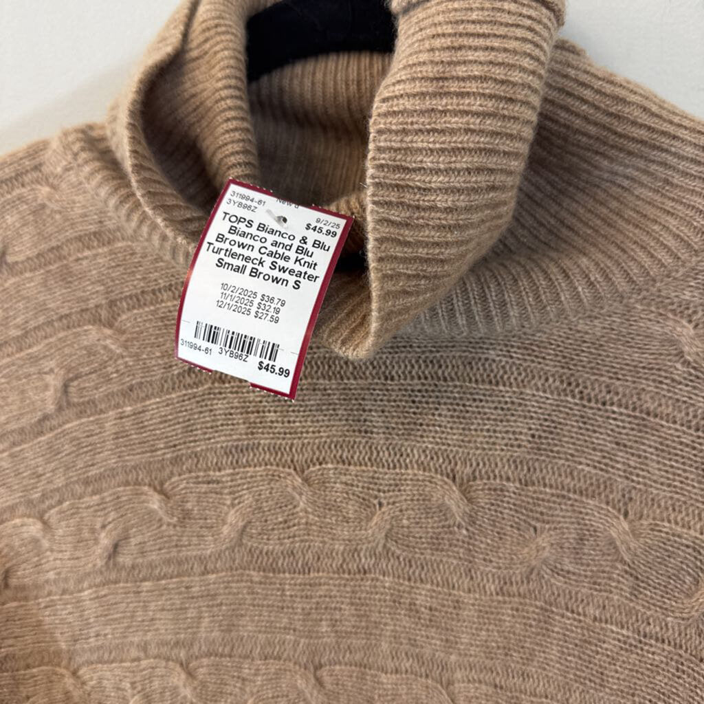 Bianco and Blu Brown Cable Knit Turtleneck Sweater Small