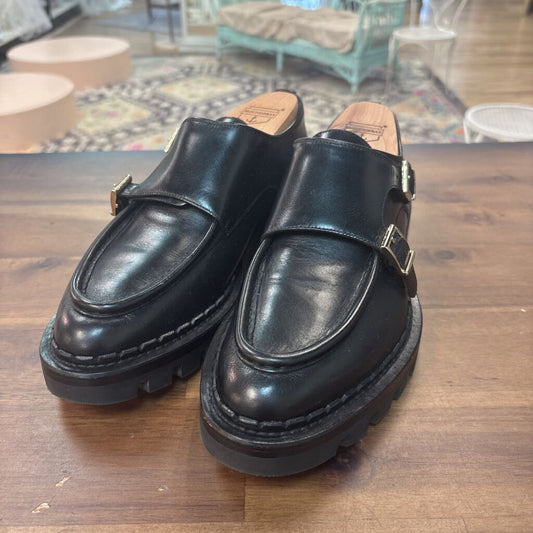Santoni Black Leather Side Double Buckle Loafers 38