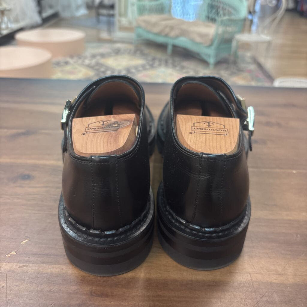 Santoni Black Leather Side Double Buckle Loafers 38