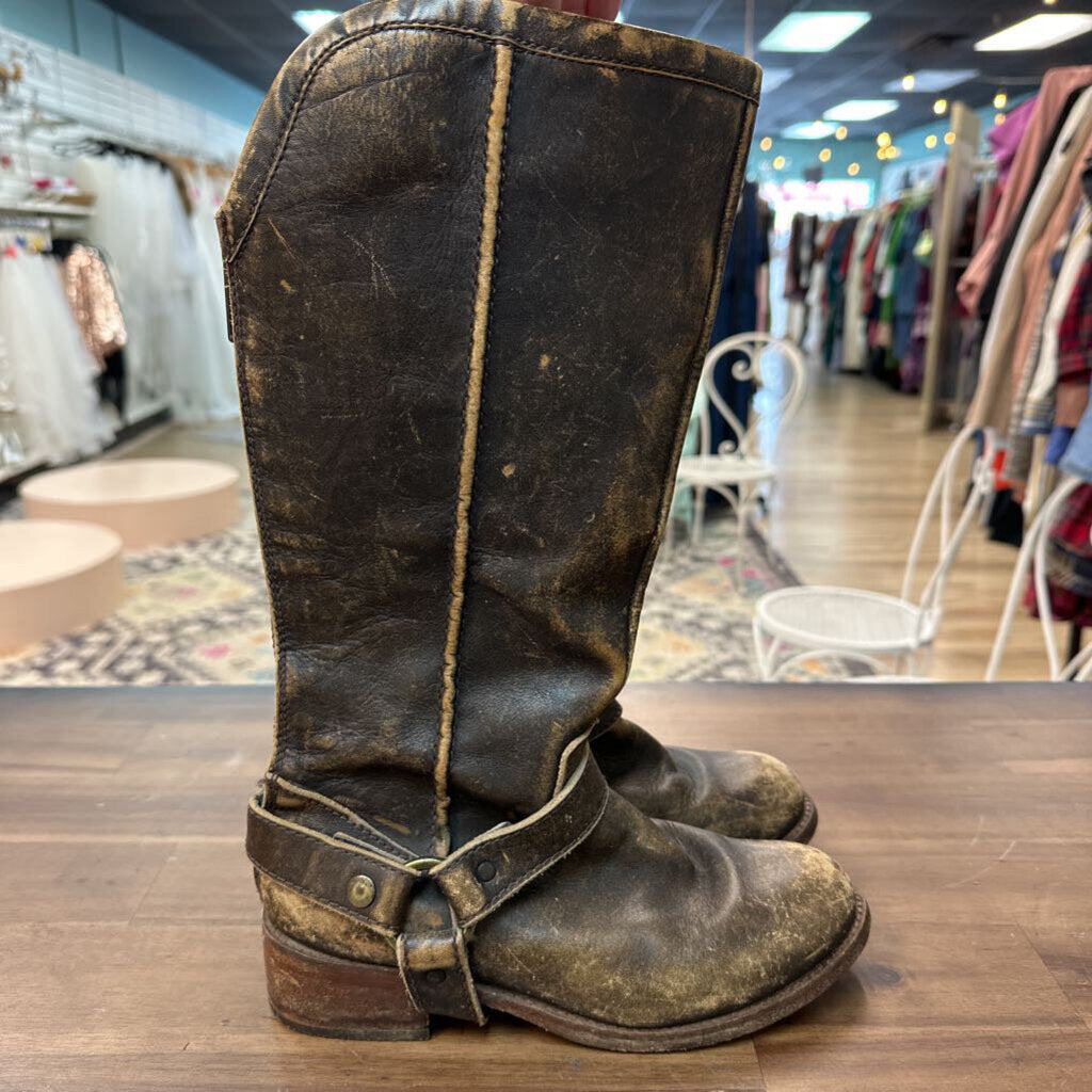 Corral Brown Distressed Leather Harness Western Boots 7.5