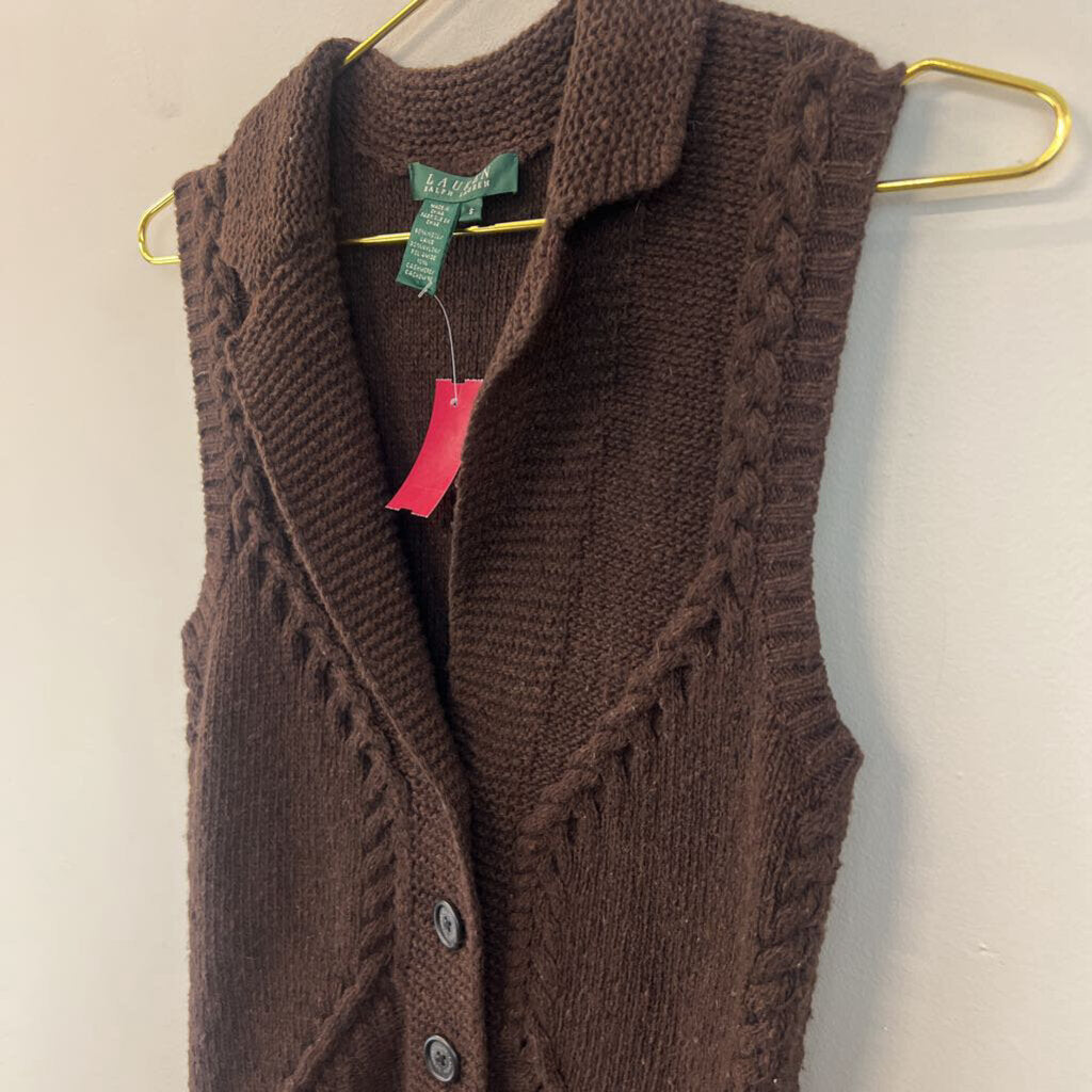 Ralph Lauren Brown Knit Button Front Sweater Vest Small