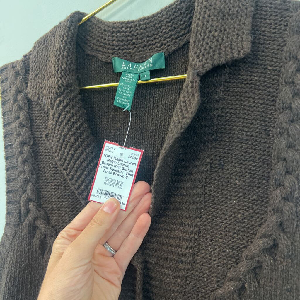 Ralph Lauren Brown Knit Button Front Sweater Vest Small