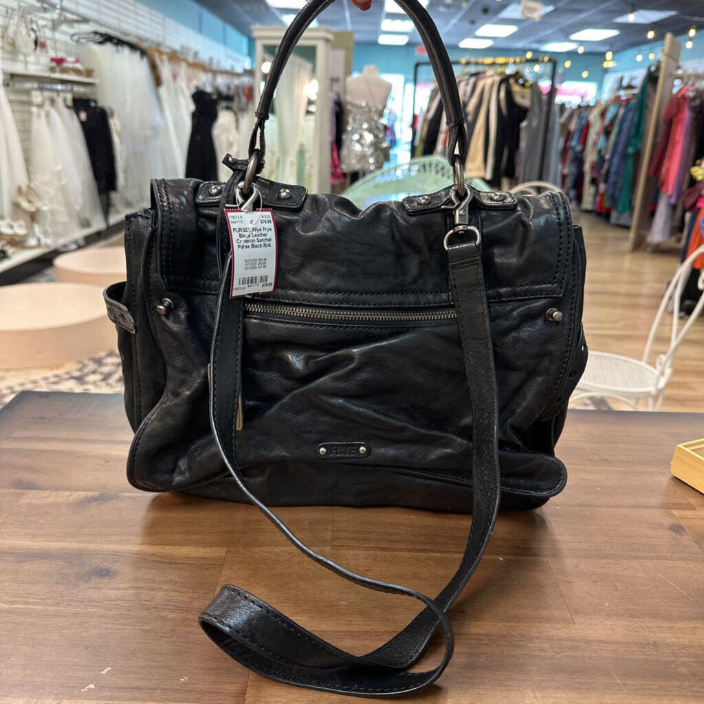Frye Black Leather Cameron Satchel Purse