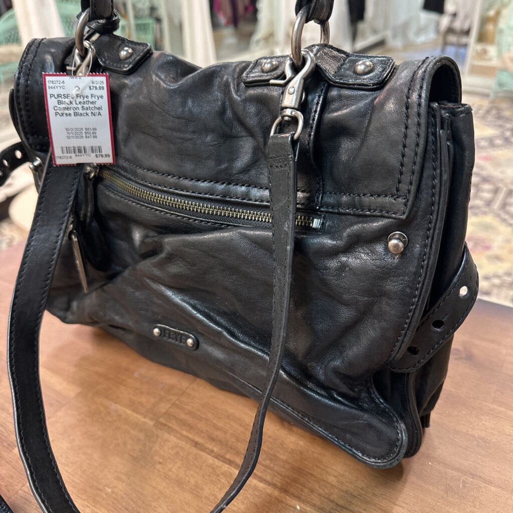 Frye Black Leather Cameron Satchel Purse