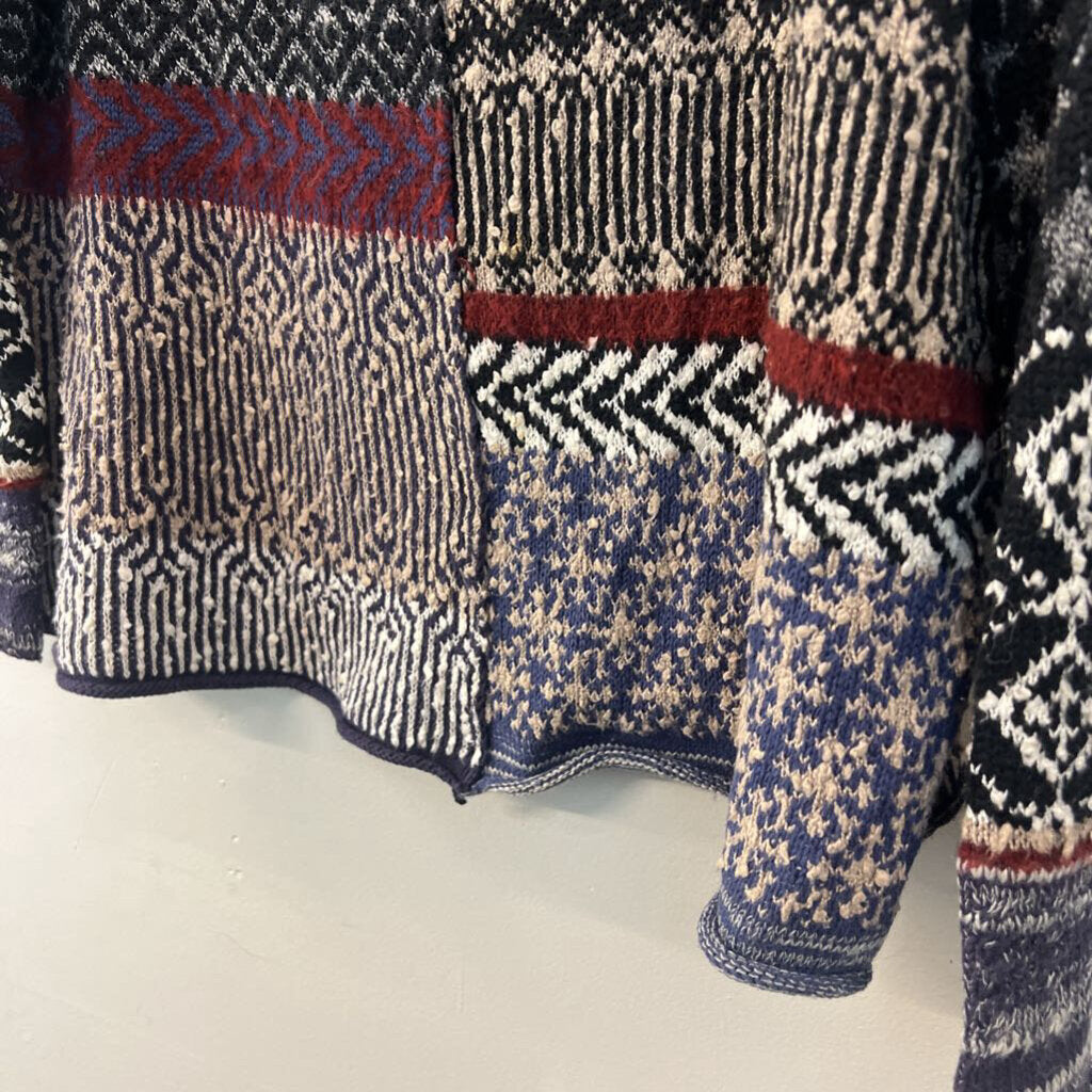 Free People Black/ Multi Print Turtleneck Sweater Small