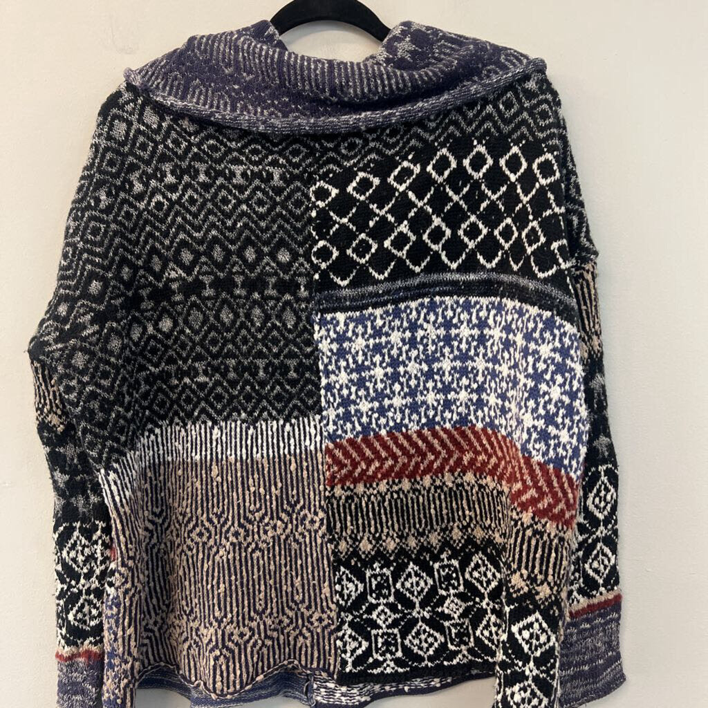 Free People Black/ Multi Print Turtleneck Sweater Small