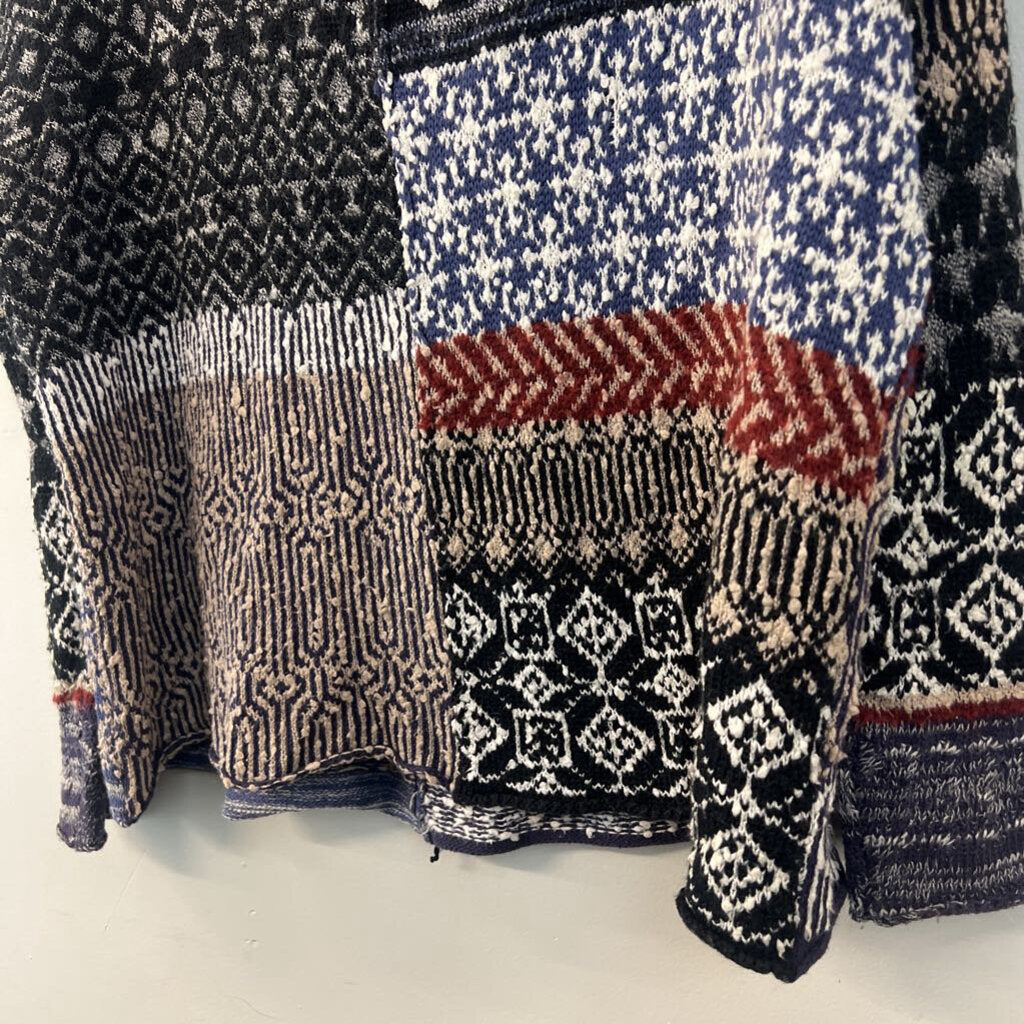 Free People Black/ Multi Print Turtleneck Sweater Small