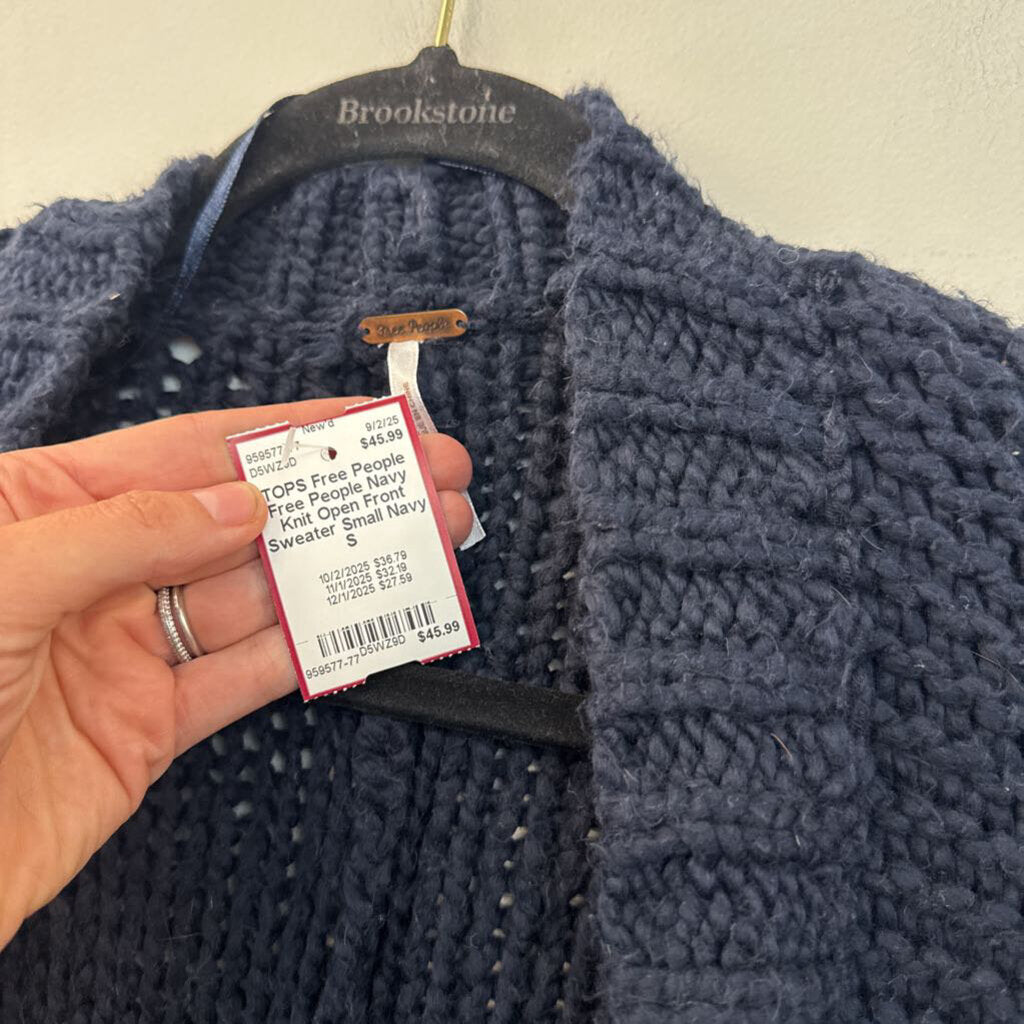 Free People Navy Knit Open Front Sweater Small