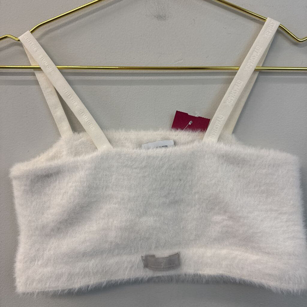 Gym Shark White Fuzzy Cropped Tank Top Extra Small