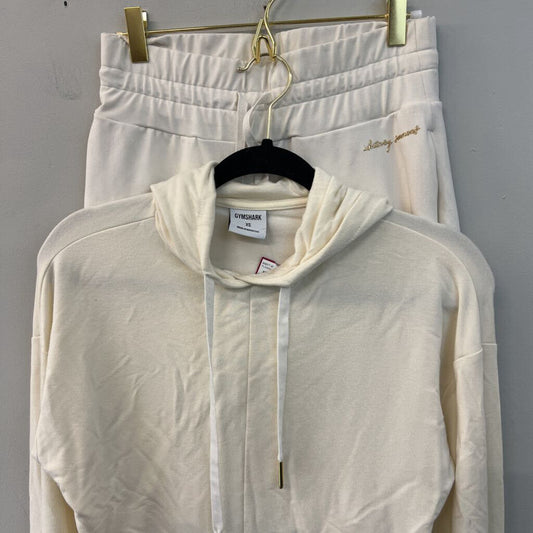 Gym Shark Whitney Simmons Cream Joggers/ Cropped Hoodie Set Extra Small