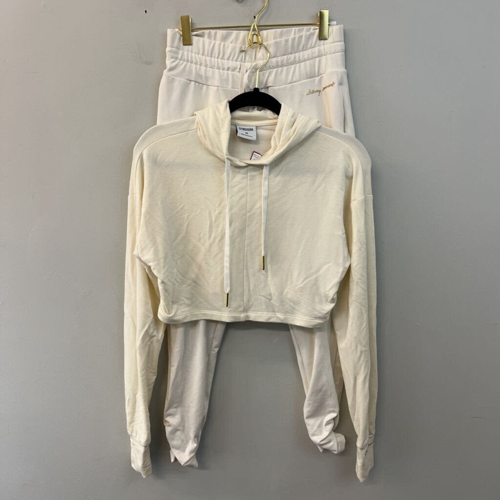 Gym Shark Whitney Simmons Cream Joggers/ Cropped Hoodie Set Extra Small