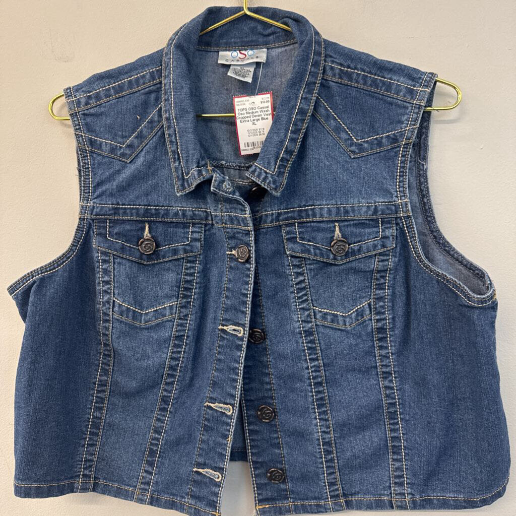Oso Medium Wash Cropped Denim Vest Extra Large