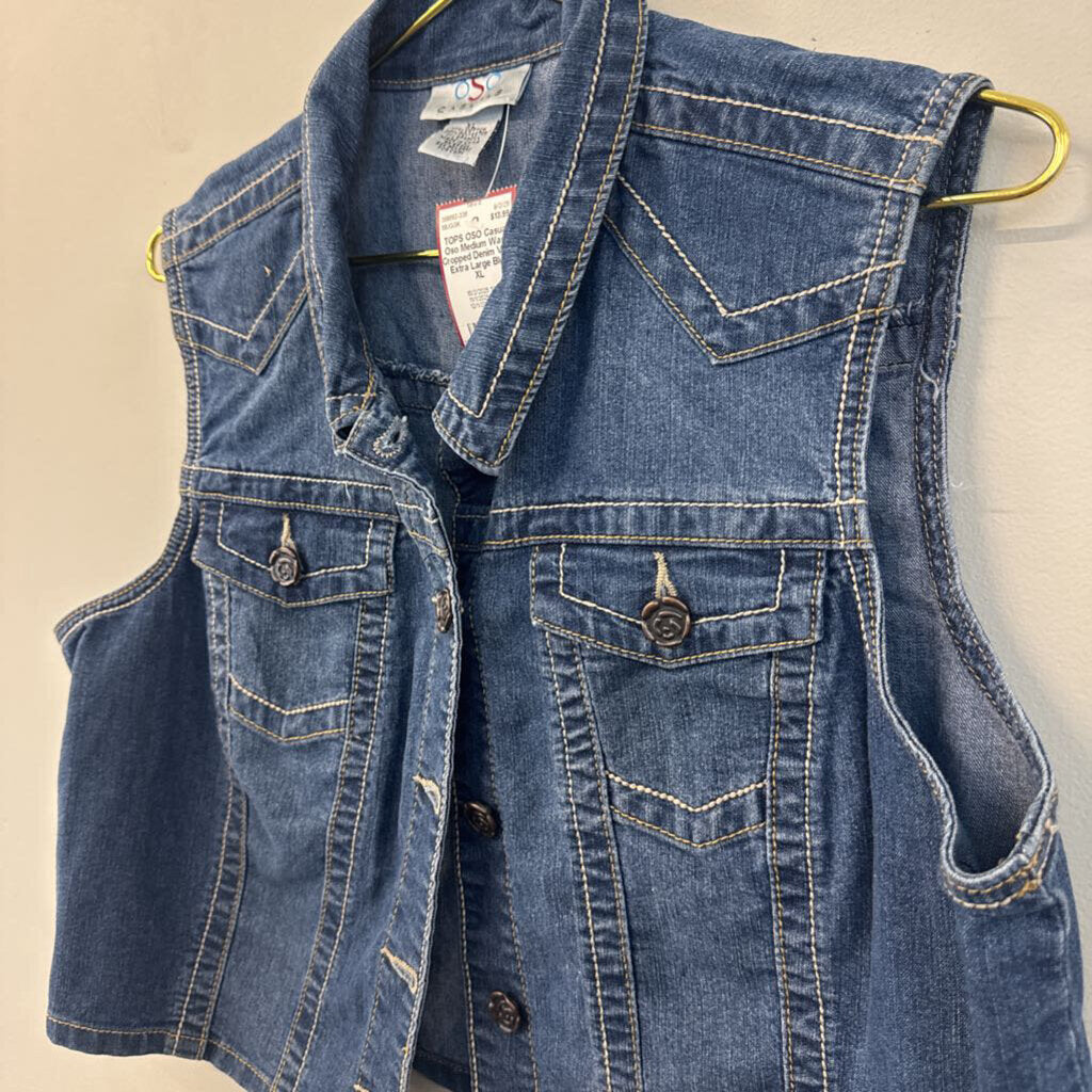 Oso Medium Wash Cropped Denim Vest Extra Large