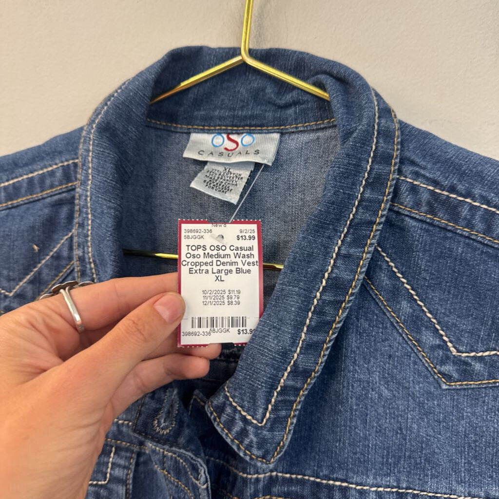 Oso Medium Wash Cropped Denim Vest Extra Large