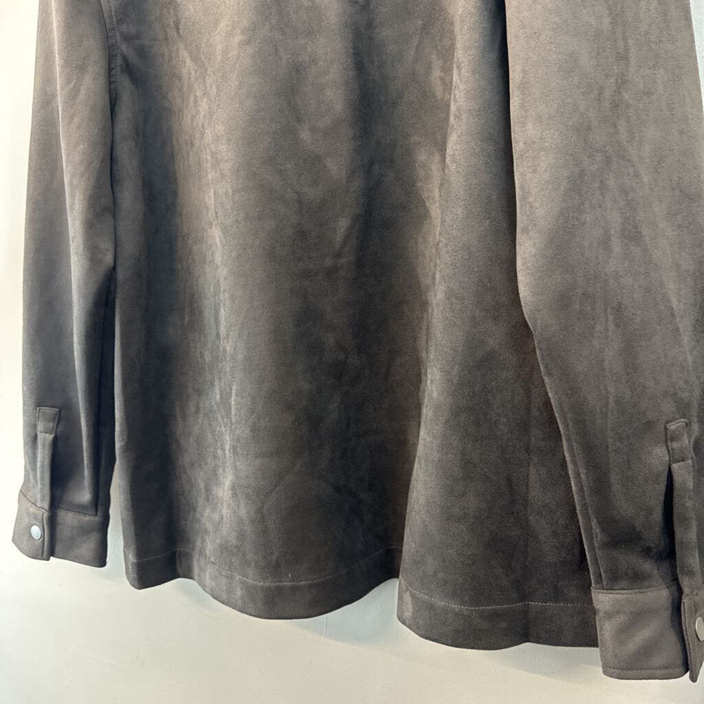 Frye Grey Suede Long Sleeve Shacket Large