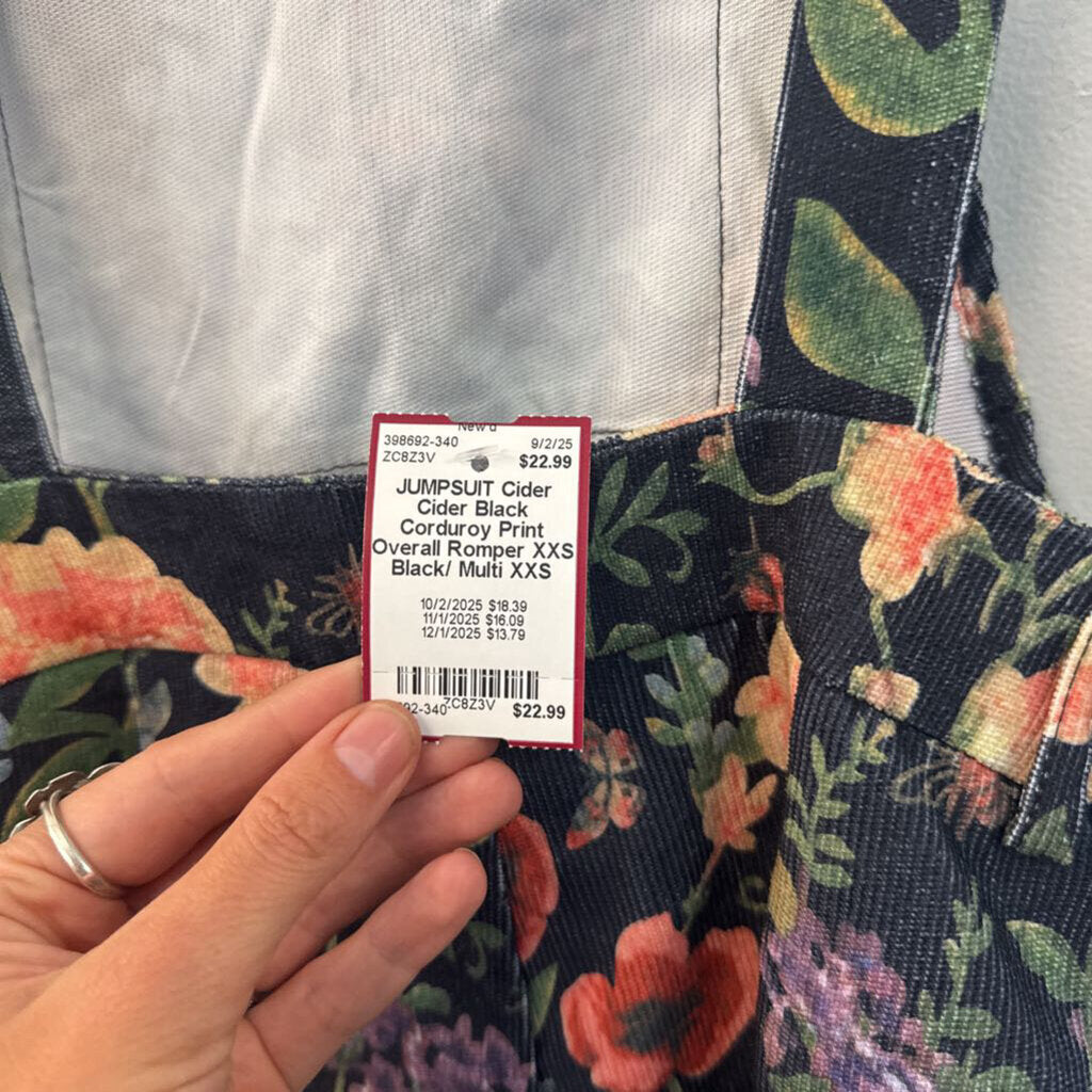 Cider Black Corduroy Print Overall Romper XXS