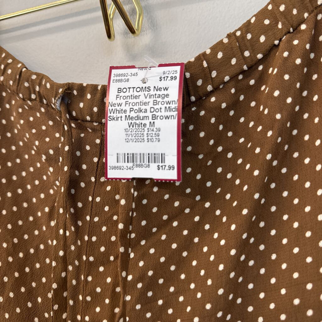 Vintage New Frontier Brown/ White Polka Dot Midi Skirt Medium