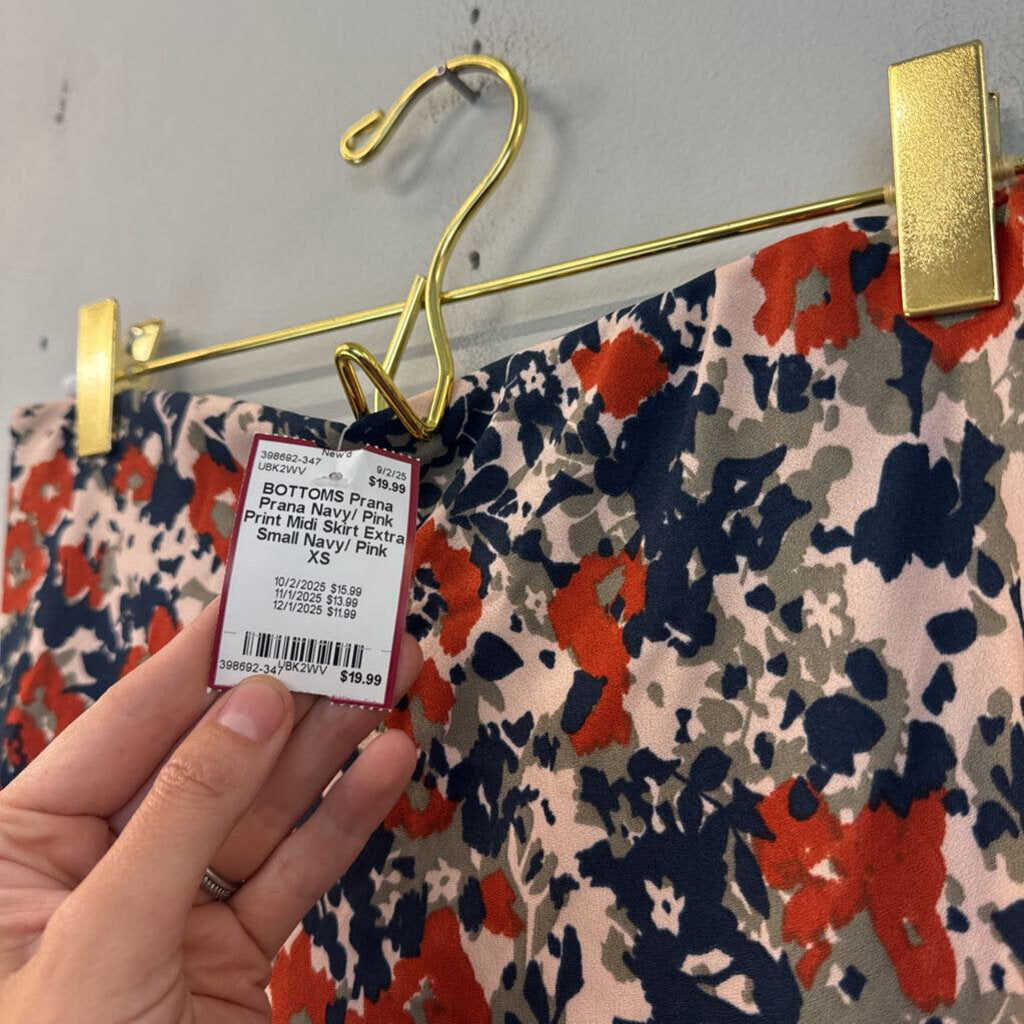 Prana Navy/ Pink Print Midi Skirt Extra Small