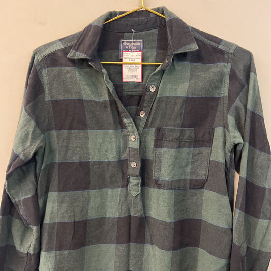 Abercrombie and Fitch Green Gingham Henley Long Sleeve Top Extra Small