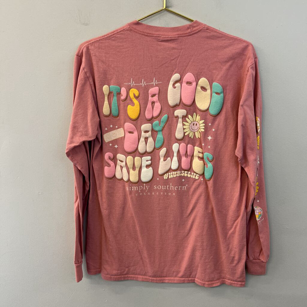 Simply Southern Pink Nurse Life Long Sleeve Graphic Tee Medium