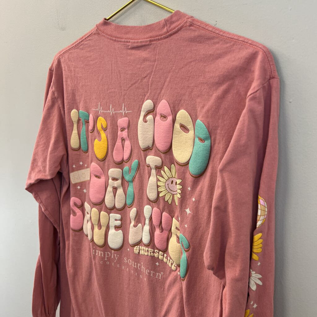 Simply Southern Pink Nurse Life Long Sleeve Graphic Tee Medium