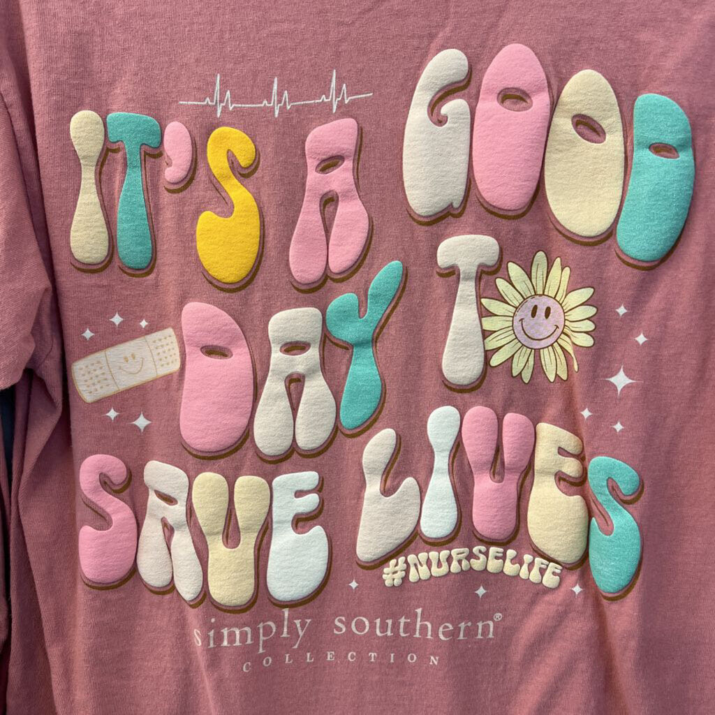 Simply Southern Pink Nurse Life Long Sleeve Graphic Tee Medium