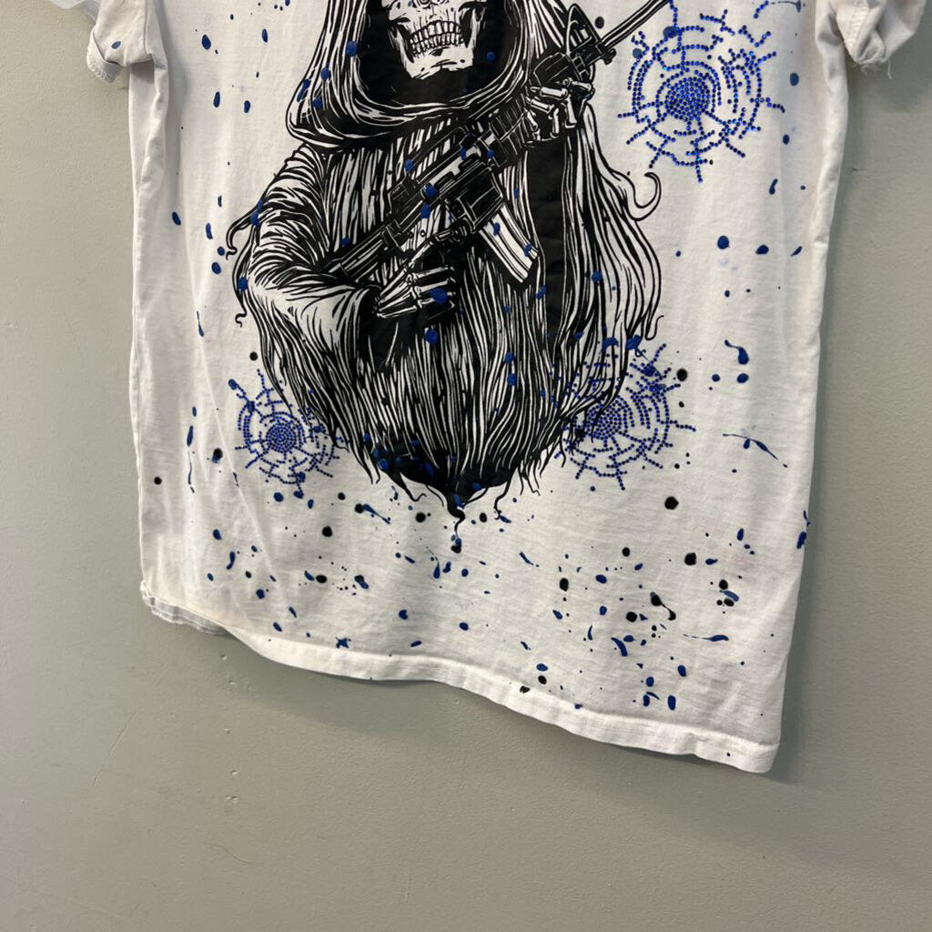 GFTD Los Angeles White/ Black Road To Riches Embellished Short Sleeve Graphic Tee Small