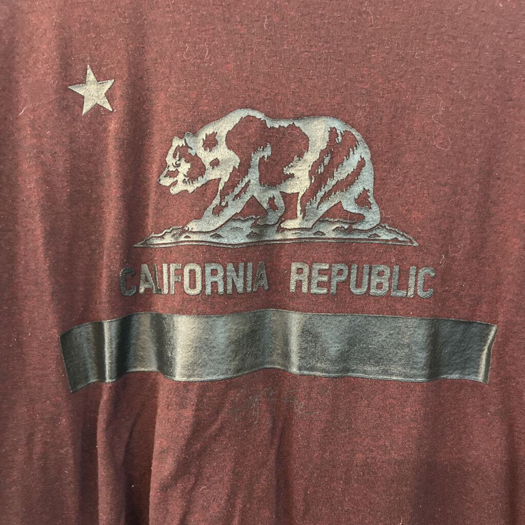 Ring of Fire Burgundy/ Black California Republic Short Sleeve Graphic Tee Extra Large