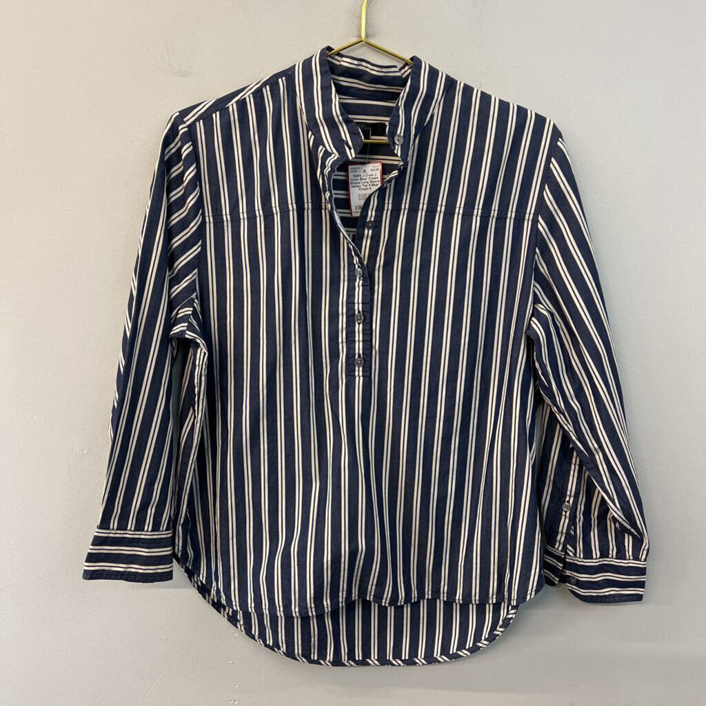 J Crew Blue/ Cream Striped Long Sleeve Henley Top 8