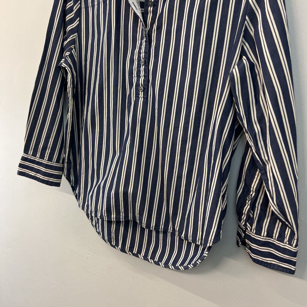 J Crew Blue/ Cream Striped Long Sleeve Henley Top 8