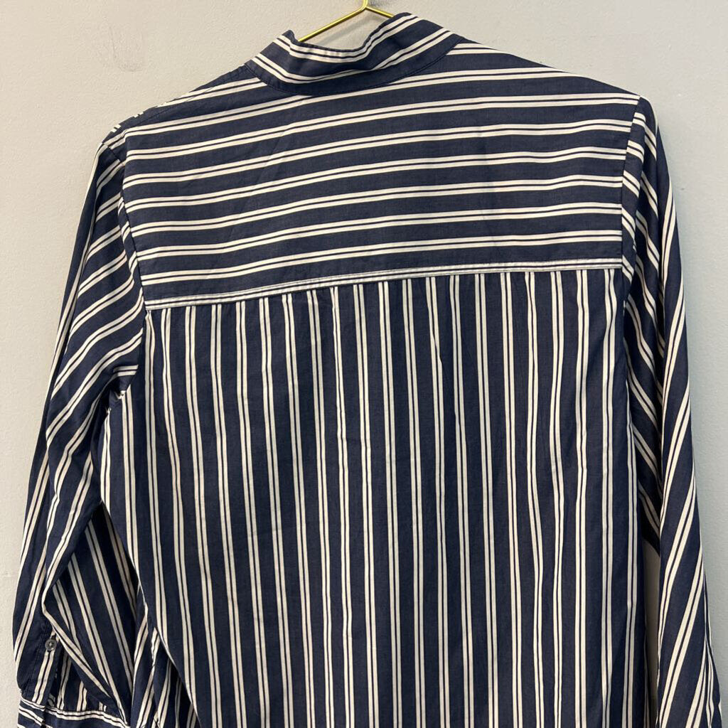 J Crew Blue/ Cream Striped Long Sleeve Henley Top 8