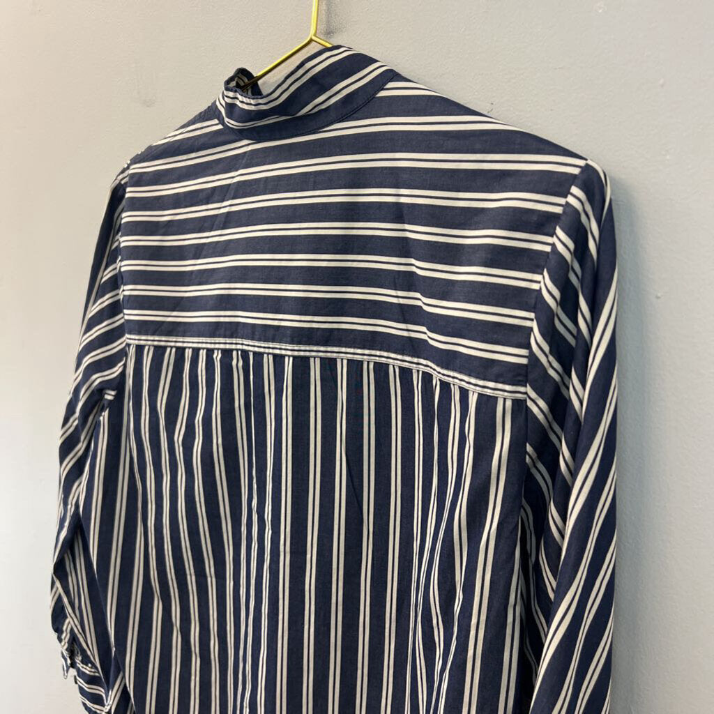 J Crew Blue/ Cream Striped Long Sleeve Henley Top 8