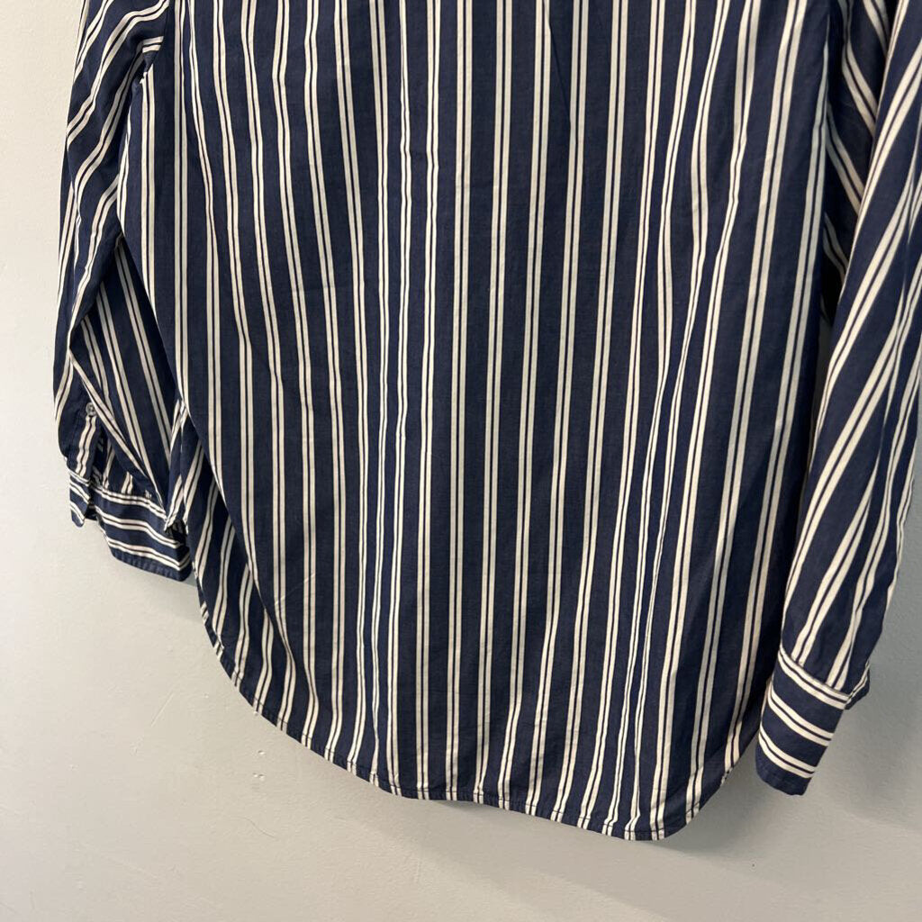 J Crew Blue/ Cream Striped Long Sleeve Henley Top 8