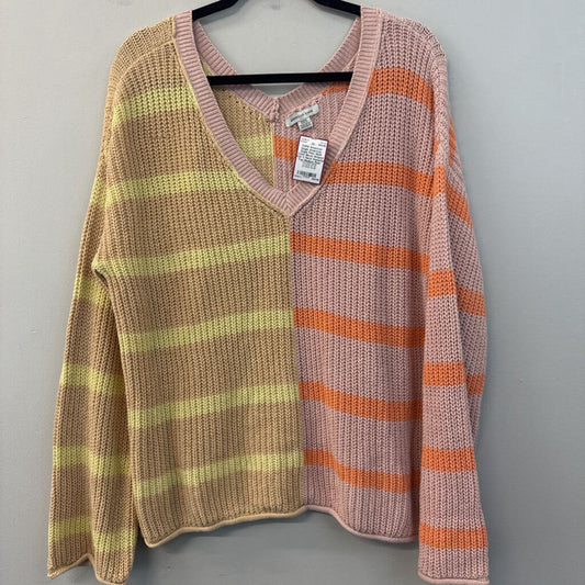American Eagle Pink/ Multi Color Block Striped Knit V Neck Sweater Top Medium