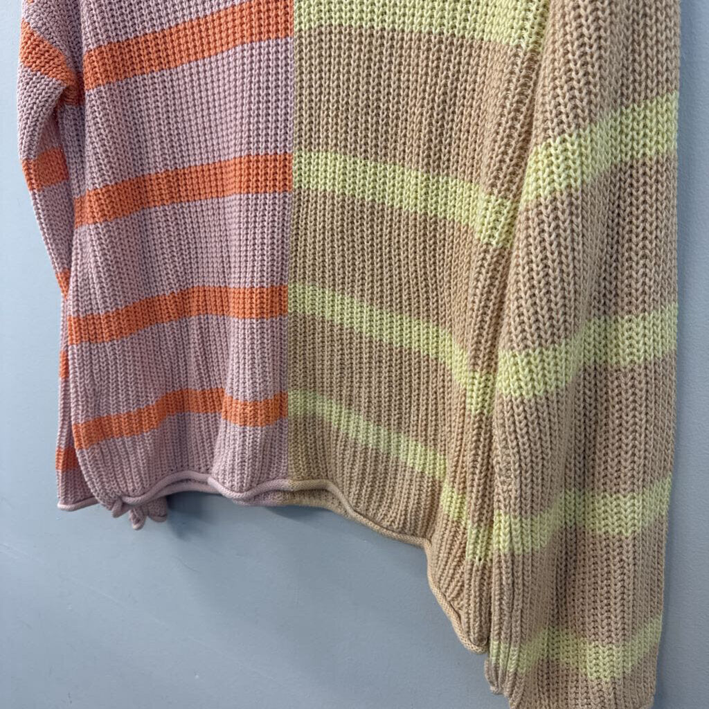 American Eagle Pink/ Multi Color Block Striped Knit V Neck Sweater Top Medium