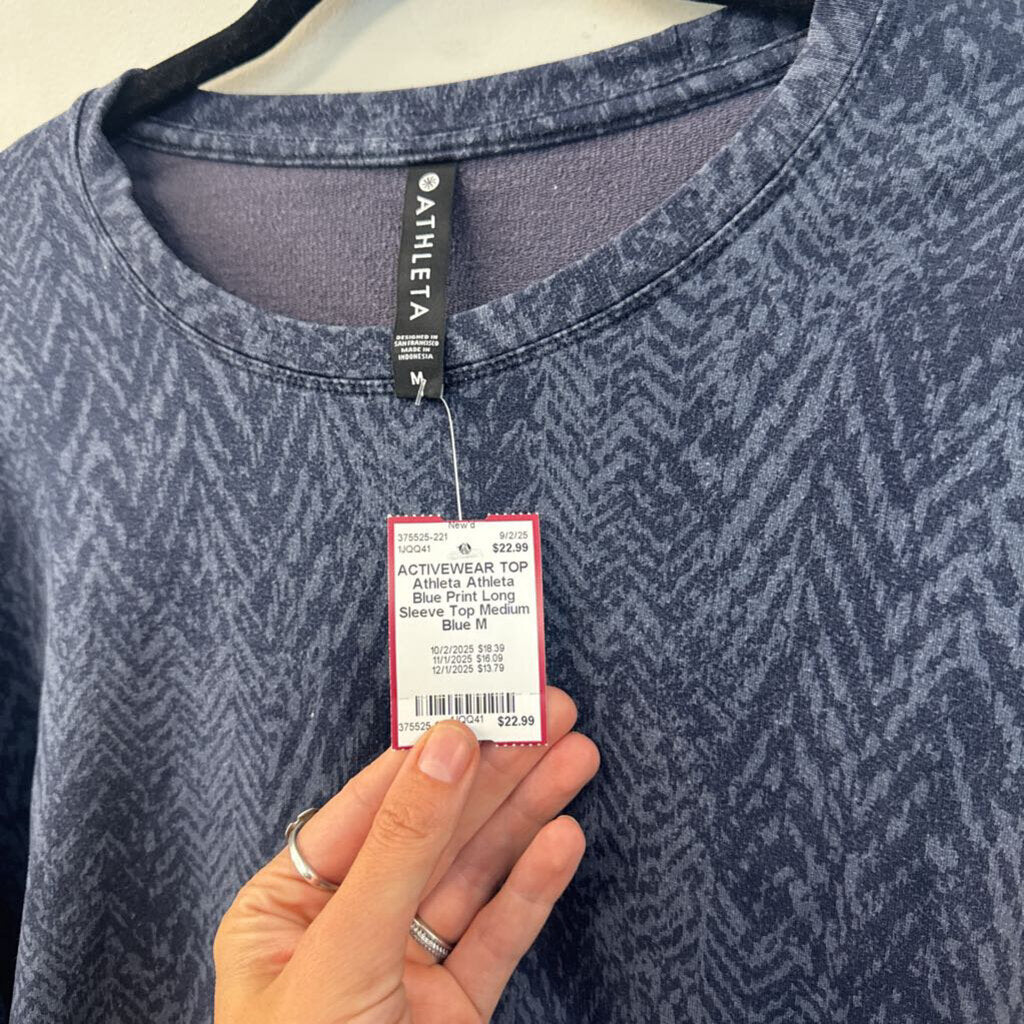 Athleta Blue Print Long Sleeve Top Medium