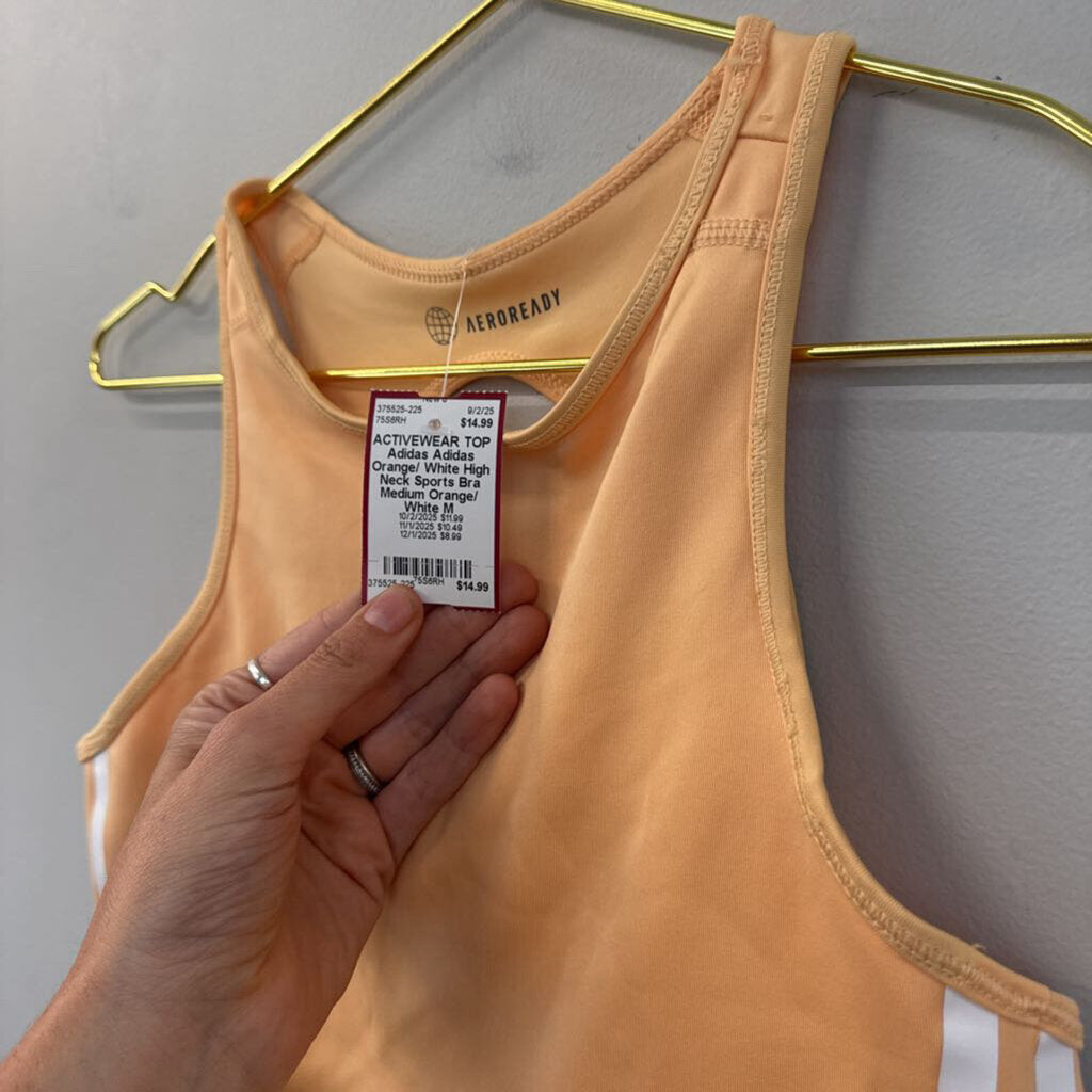 Adidas Orange/ White High Neck Sports Bra Medium