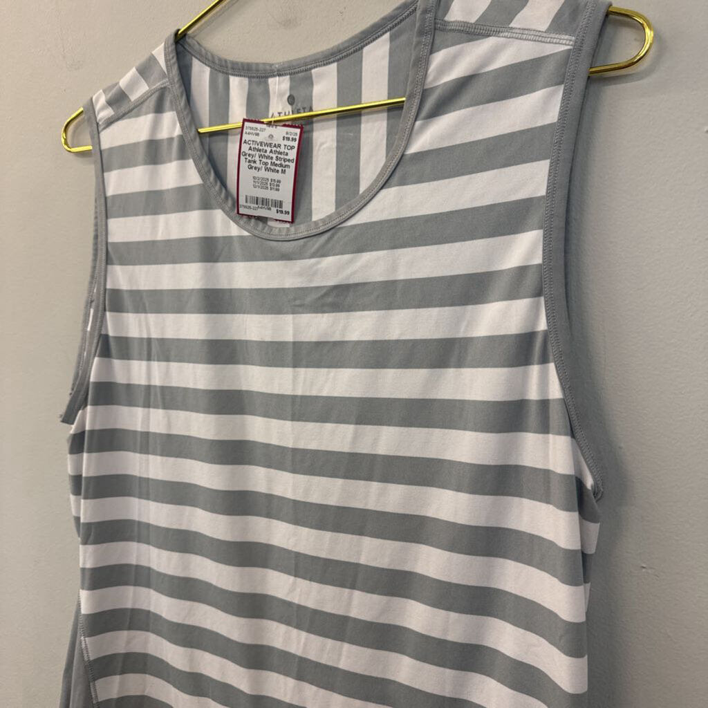 Athleta Grey/ White Striped Tank Top Medium