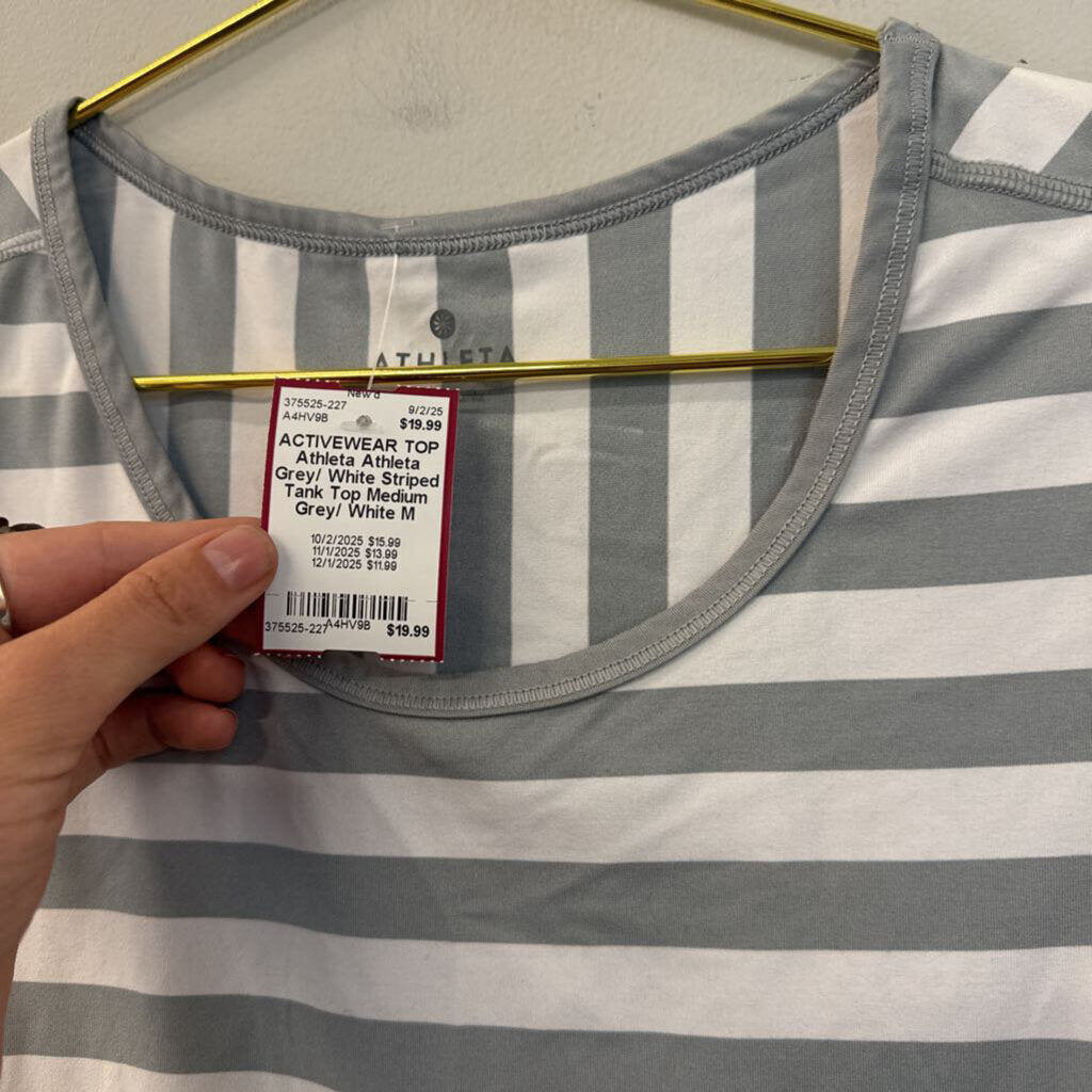 Athleta Grey/ White Striped Tank Top Medium