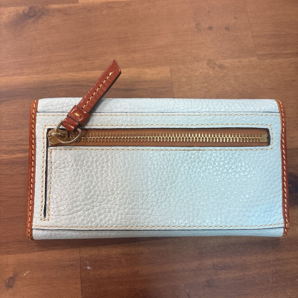 Dooney and Bourke Blue/ Brown Trim Leather Fold Over Wallet