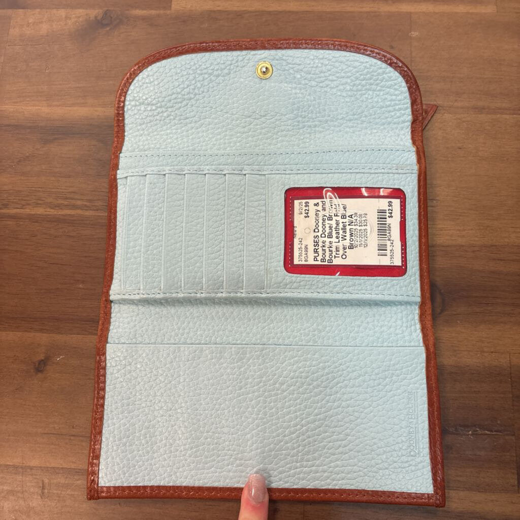 Dooney and Bourke Blue/ Brown Trim Leather Fold Over Wallet