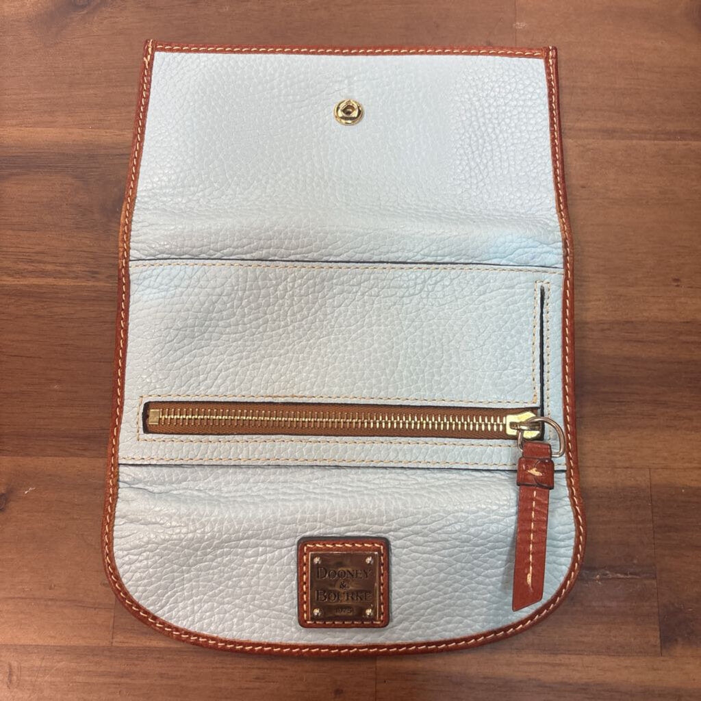 Dooney and Bourke Blue/ Brown Trim Leather Fold Over Wallet