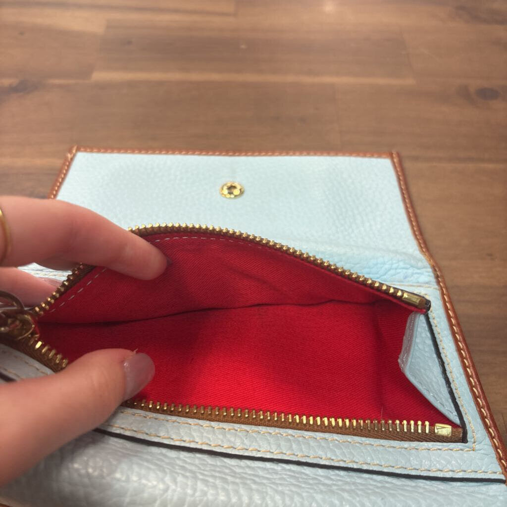 Dooney and Bourke Blue/ Brown Trim Leather Fold Over Wallet