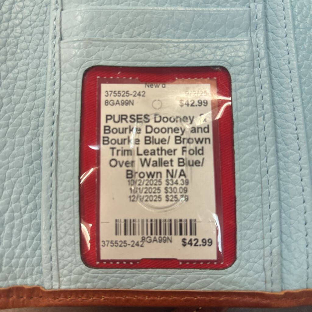 Dooney and Bourke Blue/ Brown Trim Leather Fold Over Wallet