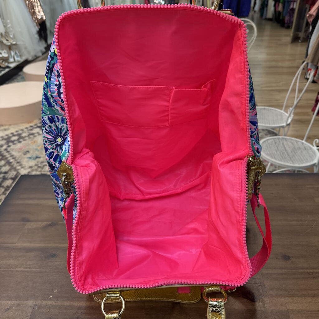 Lilly Pulitzer Pink/ Blue/ Gold Print Packable Escape Weekender Bag