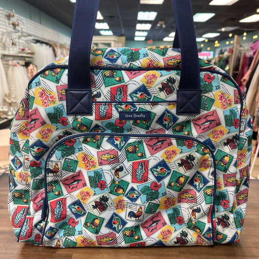 Vera Bradley White/ Blue/ Multi Cuban Stamps Weekender Carry On Bag