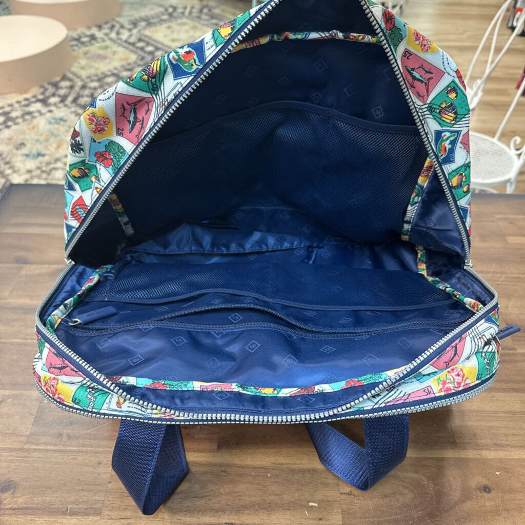 Vera Bradley White/ Blue/ Multi Cuban Stamps Weekender Carry On Bag