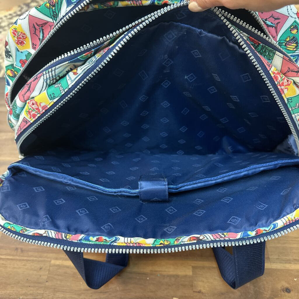 Vera Bradley White/ Blue/ Multi Cuban Stamps Weekender Carry On Bag
