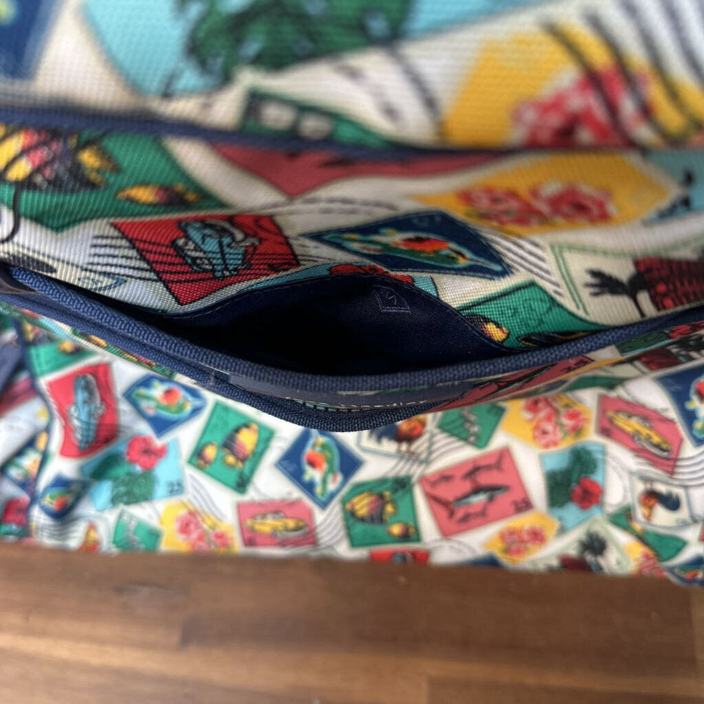 Vera Bradley White/ Blue/ Multi Cuban Stamps Weekender Carry On Bag