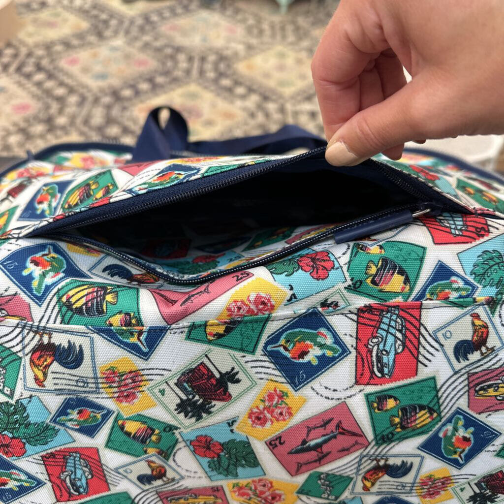 Vera Bradley White/ Blue/ Multi Cuban Stamps Weekender Carry On Bag